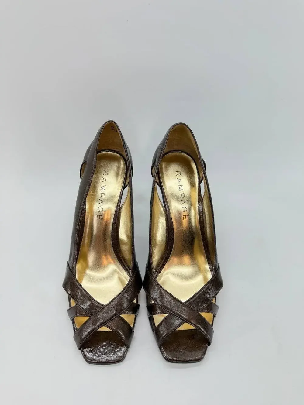 Rampage Maycee Women's Size 9M Brown Pearl Patent Peep Toe Pumps Heels